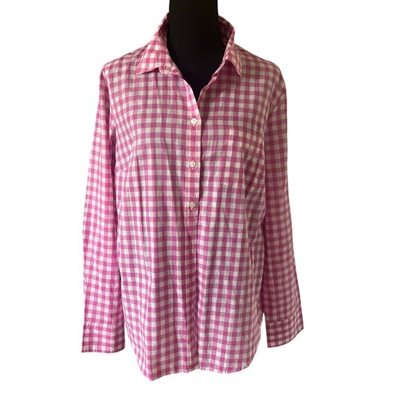 J.Crew Factory Women’s Gingham Cotton Button Up Long Sleeve Pink White XL - Picture 1 of 9